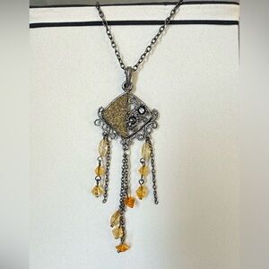 Boho Dark Silver and Gold Bead Pendant Necklace